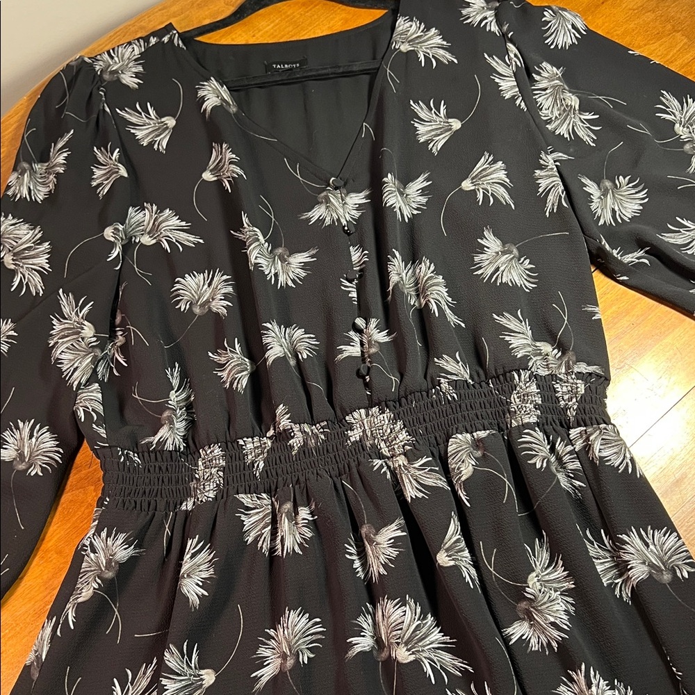 Talbots Black Dress with White Floral Pattern